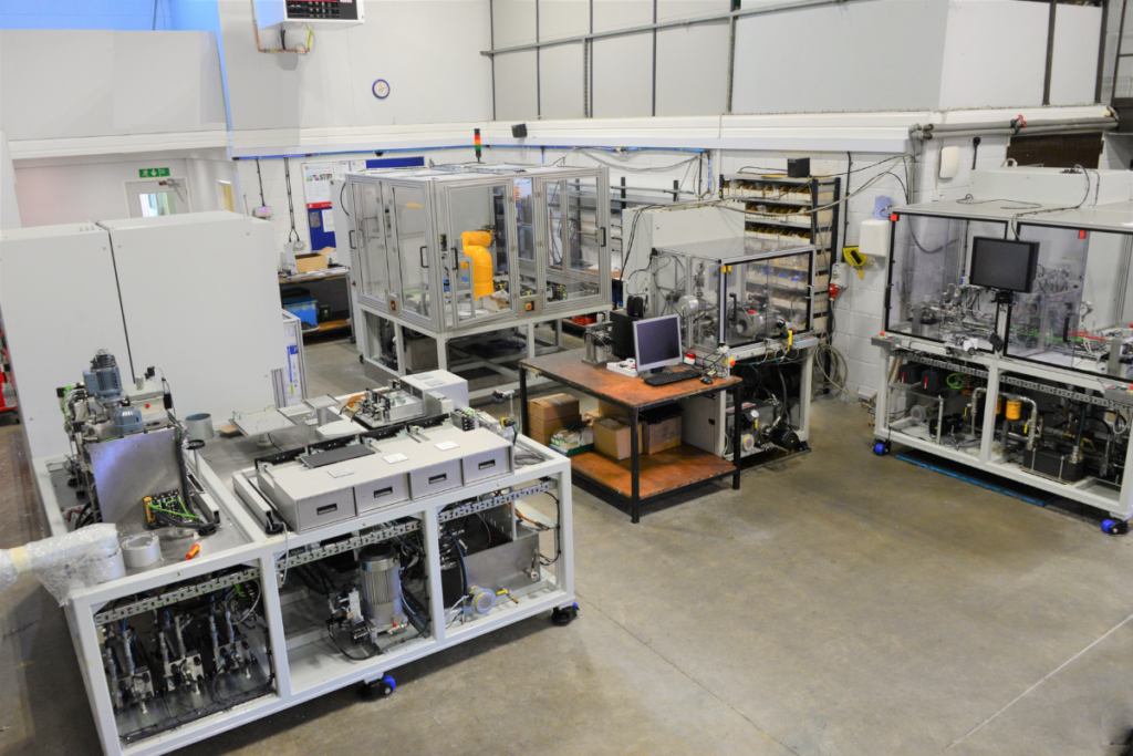 The extensive in-house manufacturing workshop at Curtis Assemble & Test, showcasing the dedicated space where bespoke testing and assembly machines are built.